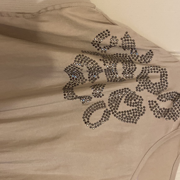 Brand New Express dress gray size xs silk fabric with silver accents pockets - Picture 2 of 8